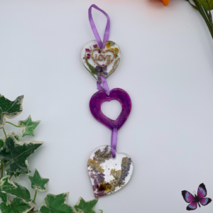 Decorative Purple Heather 3 Heart Wall Hanging