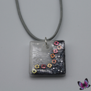 Gray Square Pendent on gray cord