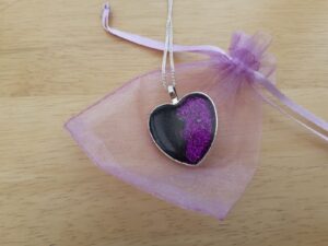 Purple and black bezel heart necklace