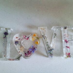Clear resin word art - love